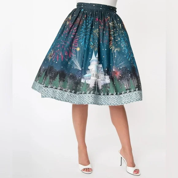 NWOT Unique Vintage Magic Fireworks Show High Waisted Swing Skirt Size Large - Picture 4 of 12